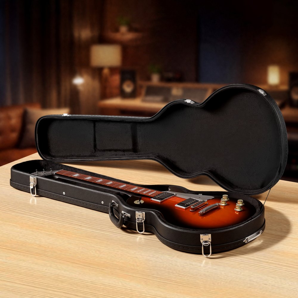 VEVOR Electric Guitar Hard Case, 42.2 Inch, Wooden Hard-Shell Protective Carrying Case with Lock Latch, Sponge Lining, Keys, Accessory Compartment, Water-Resistant, for 39 Inch Les Paul Guitars, Black