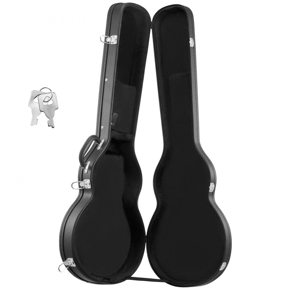 VEVOR Electric Guitar Hard Case, 42.2 Inch, Wooden Hard-Shell Protective Carrying Case with Lock Latch, Sponge Lining, Keys, Accessory Compartment, Water-Resistant, for 39 Inch Les Paul Guitars, Black