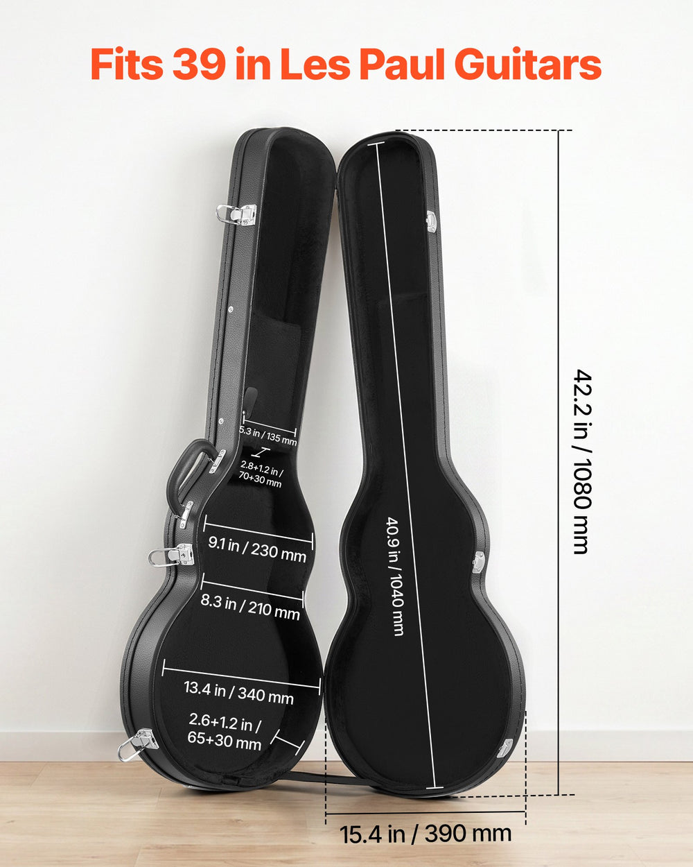 VEVOR Electric Guitar Hard Case, 42.2 Inch, Wooden Hard-Shell Protective Carrying Case with Lock Latch, Sponge Lining, Keys, Accessory Compartment, Water-Resistant, for 39 Inch Les Paul Guitars, Black