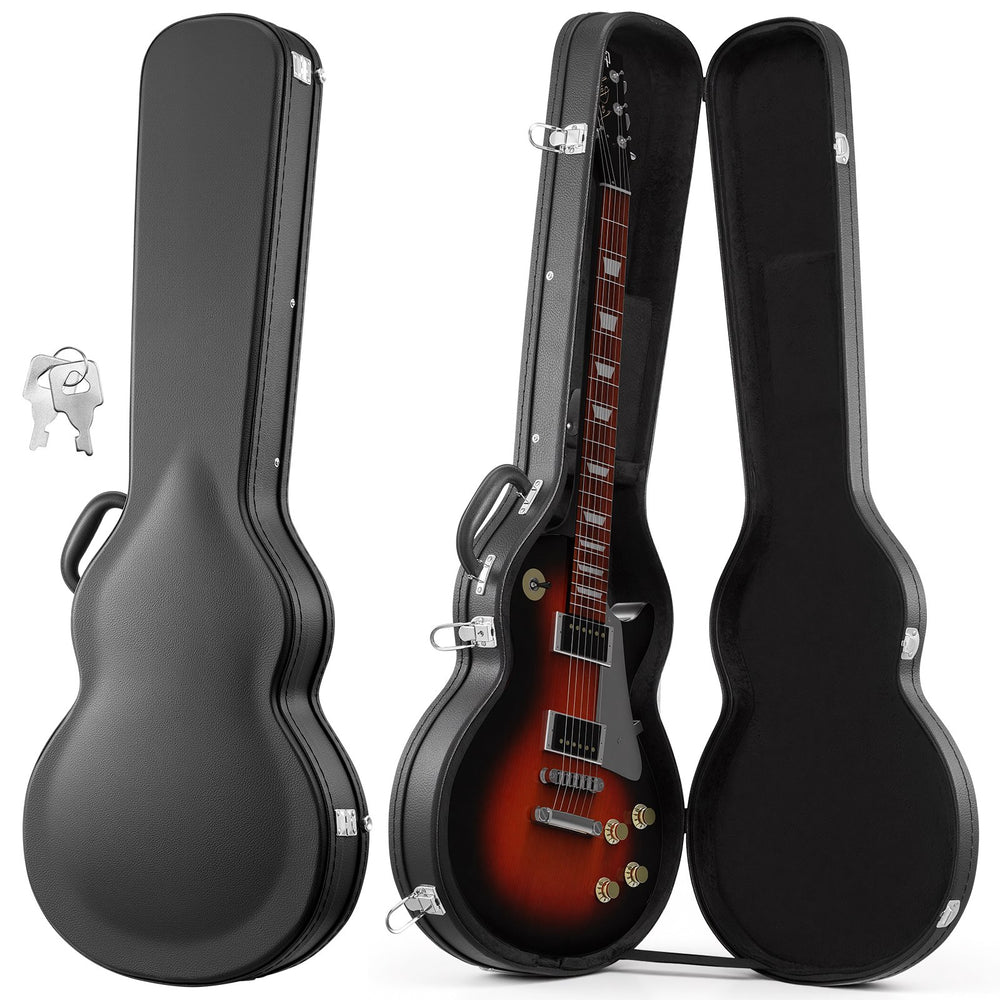 VEVOR Electric Guitar Hard Case, 42.2 Inch, Wooden Hard-Shell Protective Carrying Case with Lock Latch, Sponge Lining, Keys, Accessory Compartment, Water-Resistant, for 39 Inch Les Paul Guitars, Black