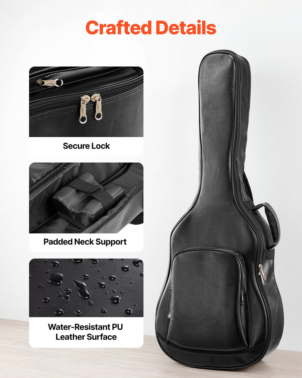 VEVOR Acoustic Guitar Hard Case, 47.1 Inch, Hard-Shell Protective Travel Carrying Case with Accessory Compartment, Foam Padding, Portable Handle, Shoulder Straps, for 41 Inch Acoustic Guitars, Black