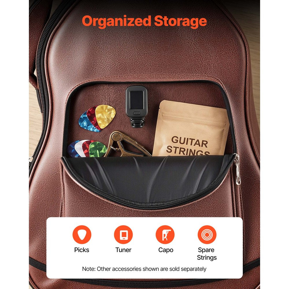 VEVOR Acoustic Guitar Hard Case, 47.1 Inch, Hard-Shell Protective Travel Carrying Case with Accessory Compartment, Foam Padding, Portable Handle, Shoulder Straps, for 41 Inch Acoustic Guitars, Brown