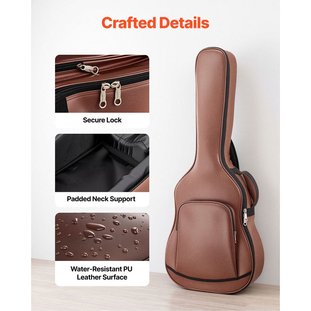 VEVOR Acoustic Guitar Hard Case, 47.1 Inch, Hard-Shell Protective Travel Carrying Case with Accessory Compartment, Foam Padding, Portable Handle, Shoulder Straps, for 41 Inch Acoustic Guitars, Brown