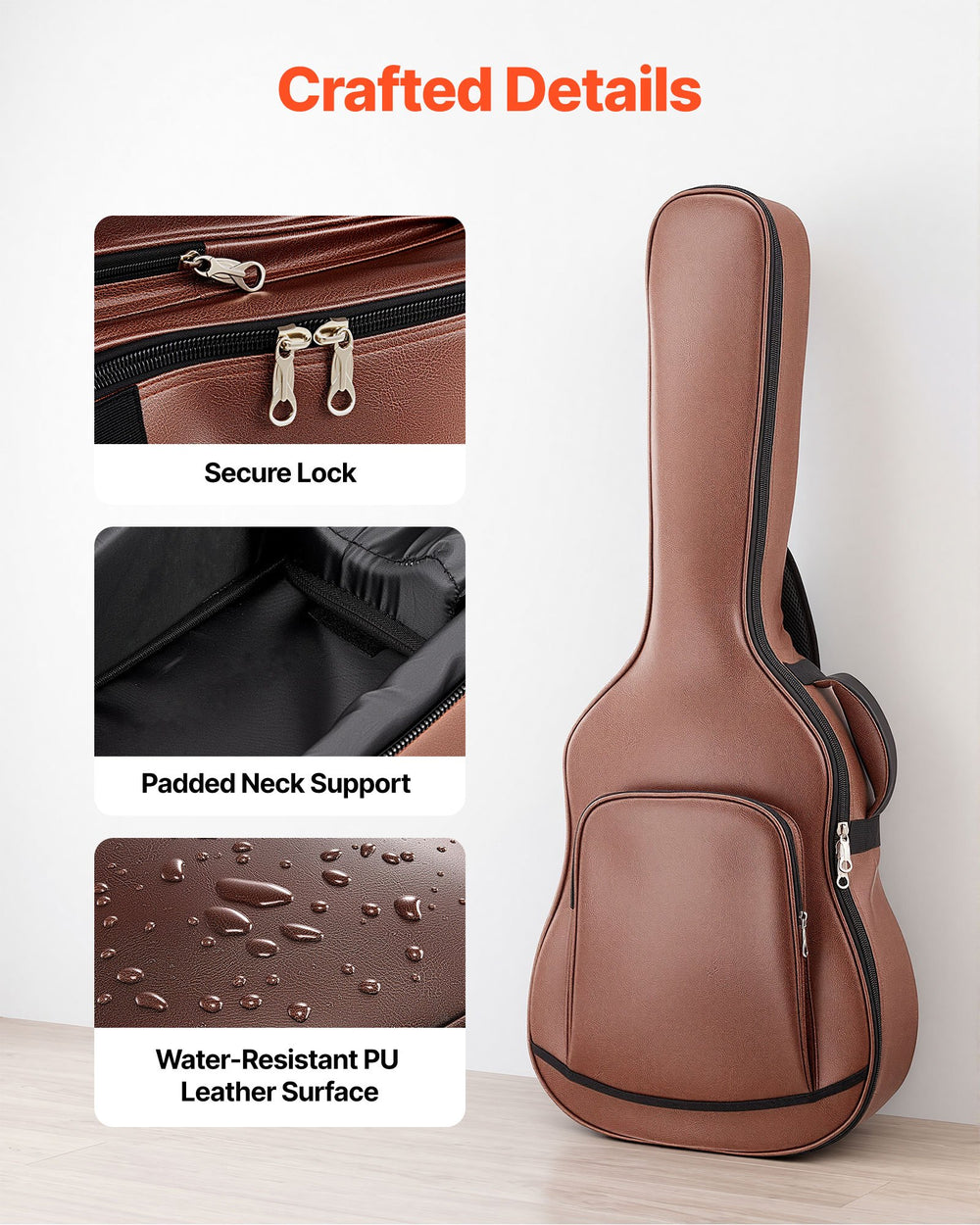 VEVOR Acoustic Guitar Hard Case, 47.1 Inch, Hard-Shell Protective Travel Carrying Case with Accessory Compartment, Foam Padding, Portable Handle, Shoulder Straps, for 41 Inch Acoustic Guitars, Brown