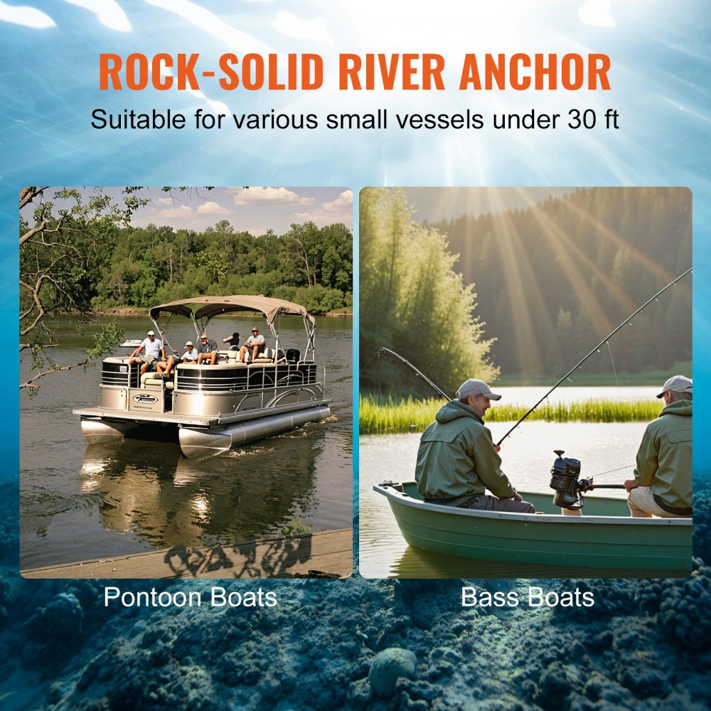 VEVOR River Anchor, 30 LBS Boat Anchor Cast Iron Black Vinyl-Coated, Marine Grade Mushroom Anchor for Boats Up To 30 ft, Impressive Holding Power in River and Mud Bottom Lakes