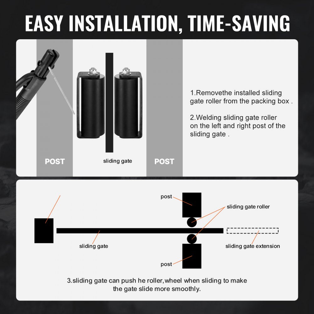 VEVOR Sliding Gate Kit, 6” Rolling Gate Hardware Kit C-type Bracket, Heavy Duty Sliding Gate Rollers for Connect Tracks Door Frames,Sliding Gate Guide Roller for Sliding Gates and Rolling Door,Black