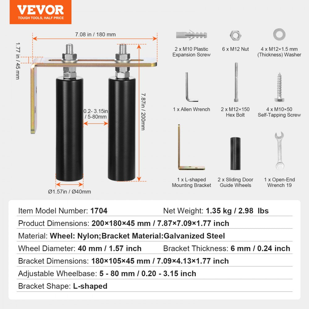 VEVOR Sliding Gate Kit, 6” Rolling Gate Hardware Kit with L-Bracket, Universal Adjustable Sliding Gate Rollers, Heavy Duty Black Sliding Gate Guide Roller for Sliding Gates and Rolling Door