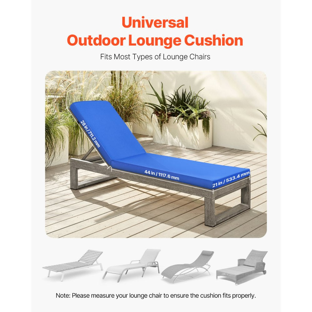 VEVOR Chaise Lounge Cushion, 72 x 21 x 3 in, Outdoor Lounge Chair Cushions, Waterproof & Fade-Resistant, Sun Lounger Replacement Cushions with Ties, Patio Lounger Pads for Pool Deck Lawn, Blue