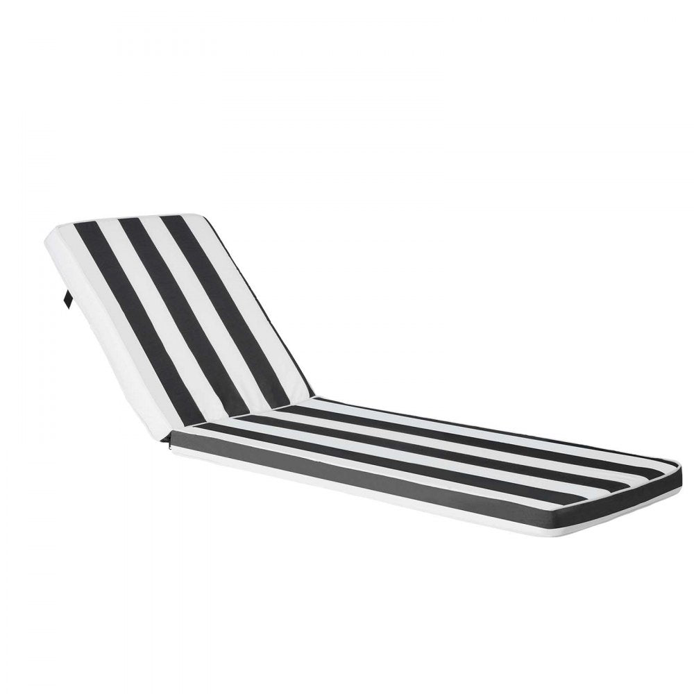 VEVOR Chaise Lounge Cushion, 74 x 22 x 3 in, Set of 2 Outdoor Lounge Chair Cushions, Waterproof & Fade-Resistant Sun Lounger Cushions with Ties, Patio Lounger Pads for Pool Deck, Black & White Stripes