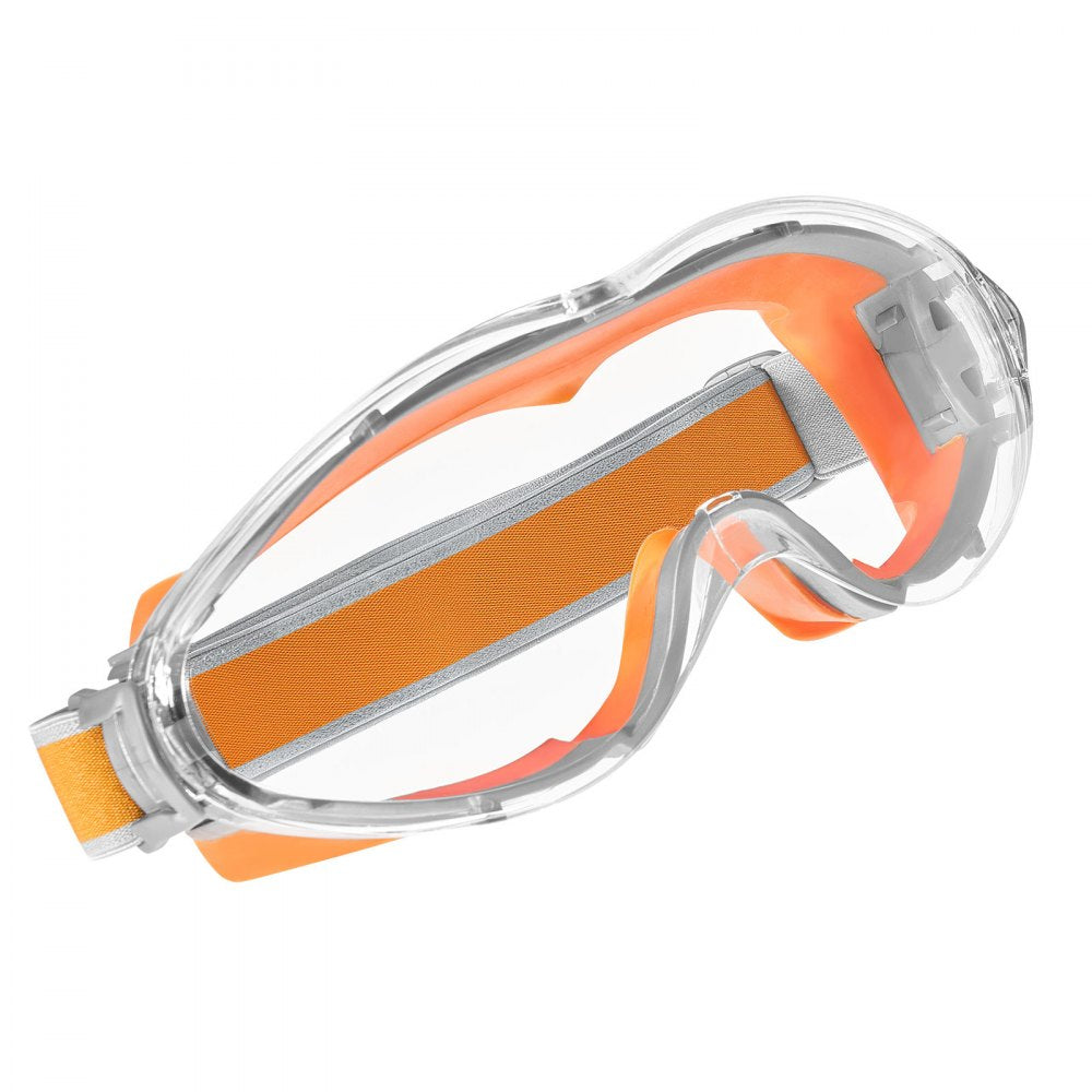 VEVOR Safety Glasses, Anti-Fog and Scratch-Resistant Clear Lens, Over Eyeglasses Safety Goggles with Adjustable Elastic Headband, ANSI Z87.1+ Protective Eye Goggles, for Work, Lab and Construction