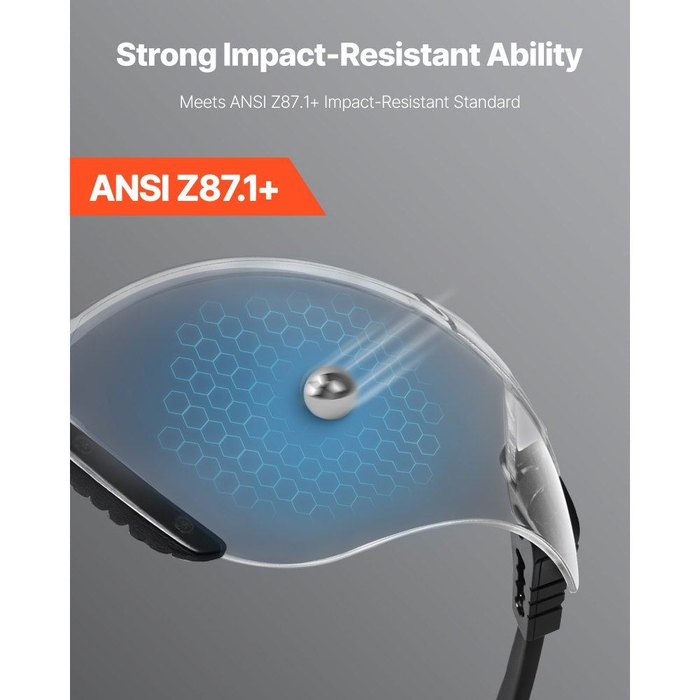VEVOR Safety Glasses, Anti-Fog and Scratch-Resistant Clear Lens, Safety Goggles with Adjustable Length and Angle, ANSI Z87.1+ Impact-Resistant Protective Eye Goggles, for Work, Lab & Construction