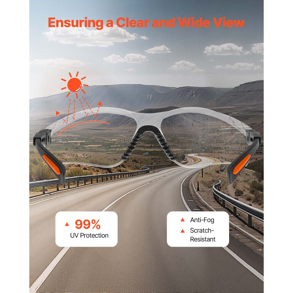 VEVOR Safety Glasses, Anti-Fog and Scratch-Resistant Clear Lens, Safety Goggles with Adjustable Length and Angle, ANSI Z87.1+ Impact-Resistant Protective Eye Goggles, for Work, Lab & Construction