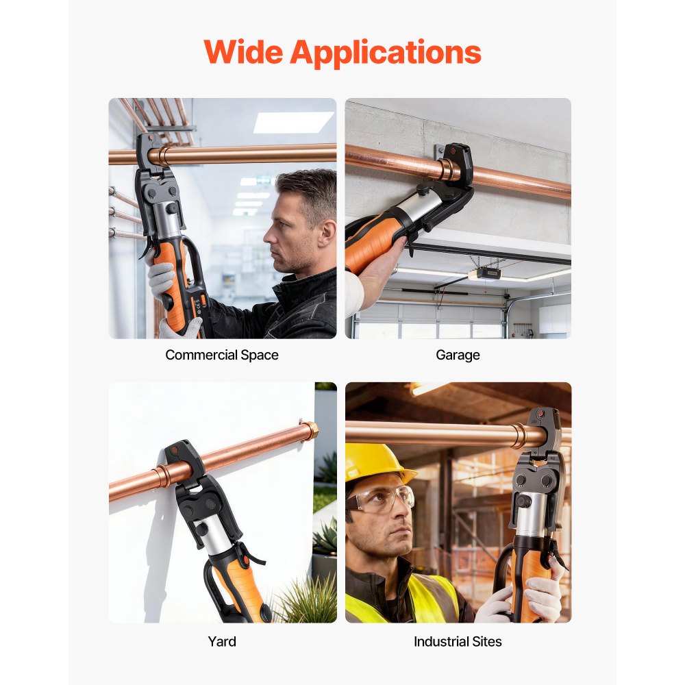 VEVOR 5PCS VUS Pressing Kit, 4PCS Press Rings (1/2", 3/4", 1", 1-1/4") & R8 Actuator - Compatible with ProPress Copper Pipes, Work with 32KN Standard Press Tools for 180° Operation