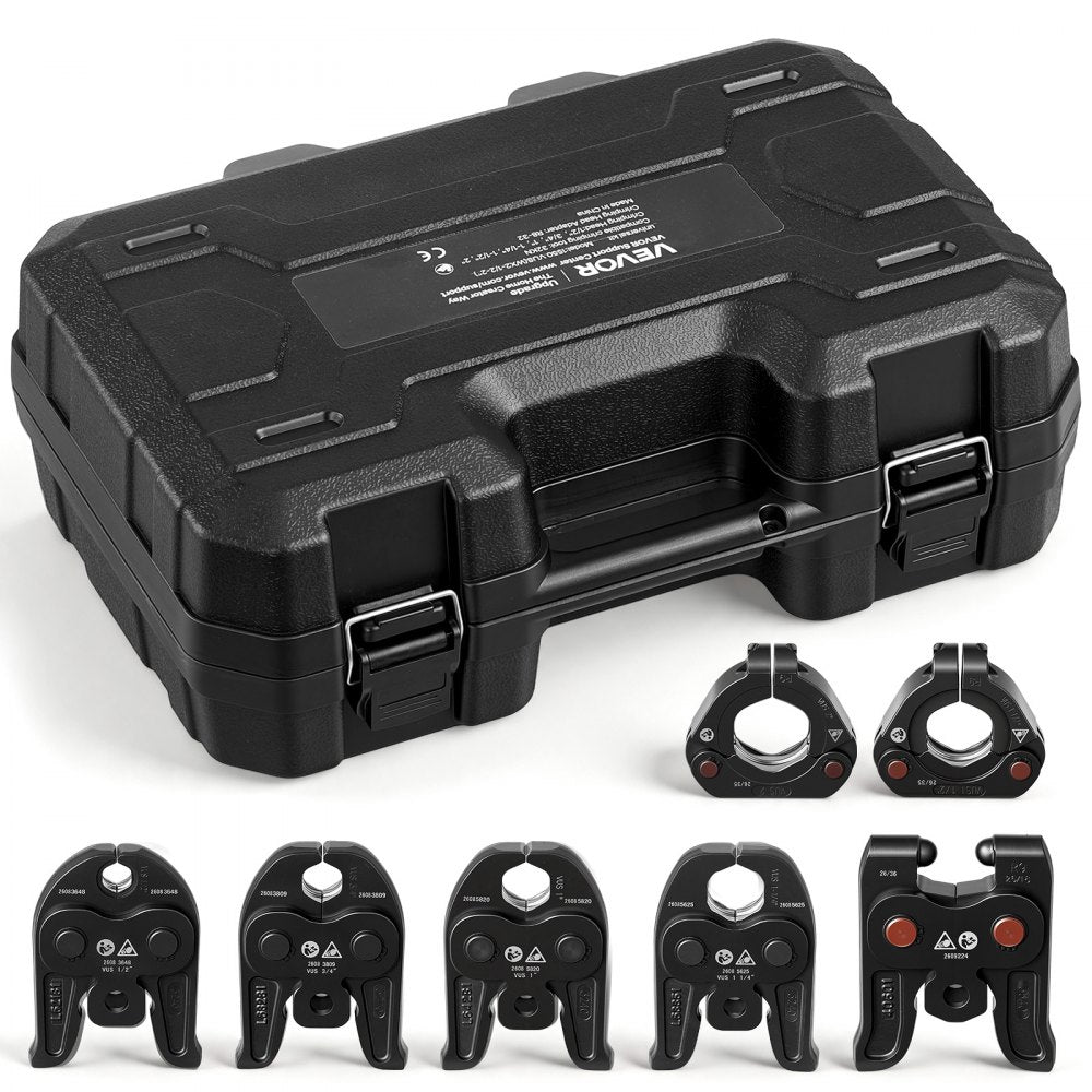 VEVOR 7PCS VUS Pressing Kit with 4 Press Jaws, 2 Press Rings & 1 Actuator, Fits 1/2" to 2" Copper Pipes, Compatible with ProPress, Work with 32KN Standard & Extended Press Tools for 180°  Operation
