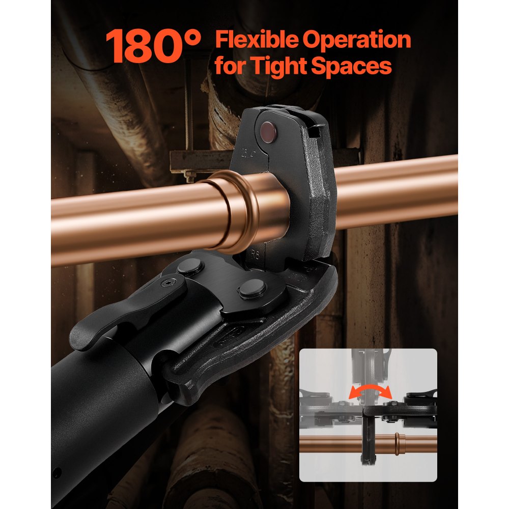 VEVOR 5PCS VUS Pressing Kit, 4PCS Press Rings (1/2", 3/4", 1", 1-1/4") & R8 Actuator - Compatible with ProPress Copper Pipes, Work with 24KN Compact Press Tools for 180° Operation
