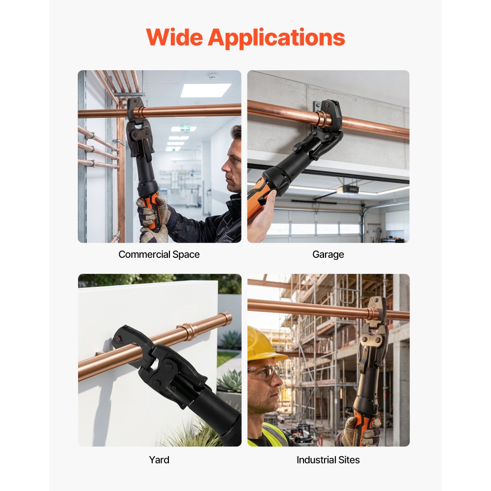 VEVOR 5PCS VUS Pressing Kit, 4PCS Press Rings (1/2", 3/4", 1", 1-1/4") & R8 Actuator - Compatible with ProPress Copper Pipes, Work with 24KN Compact Press Tools for 180° Operation
