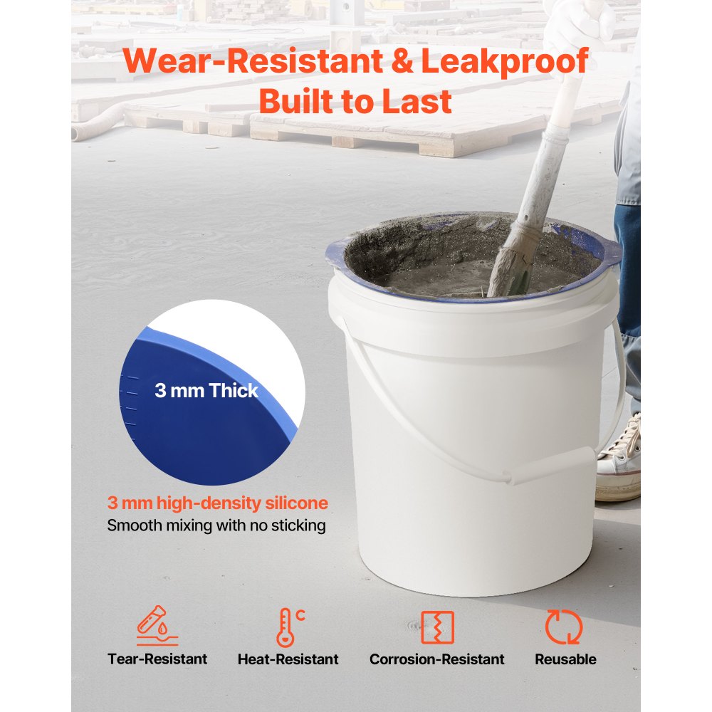 VEVOR 5 Gallon Bucket Liner for Concrete Mix, Reusable Silicone Mortar Bucket Liner for Thinset Paint Concrete Epoxy Mixing, Heavy-duty Grout Mixer Insert Tool with Graduated Measurements, Blue