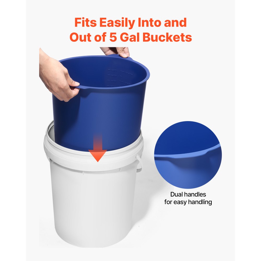VEVOR 5 Gallon Bucket Liner for Concrete Mix, Reusable Silicone Mortar Bucket Liner for Thinset Paint Concrete Epoxy Mixing, Heavy-duty Grout Mixer Insert Tool with Graduated Measurements, Blue