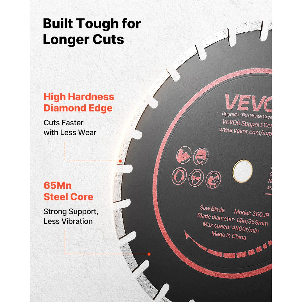 VEVOR Diamond Blades 14 inch, 3-Pack Concrete Saw Blade Set, 1 in Arbor, High-Hardness Diamond Segments, 65Mn Steel Core, Dry Wet Cutting, Clean Edges for Concrete, Masonry, Brick, Stone, Granite
