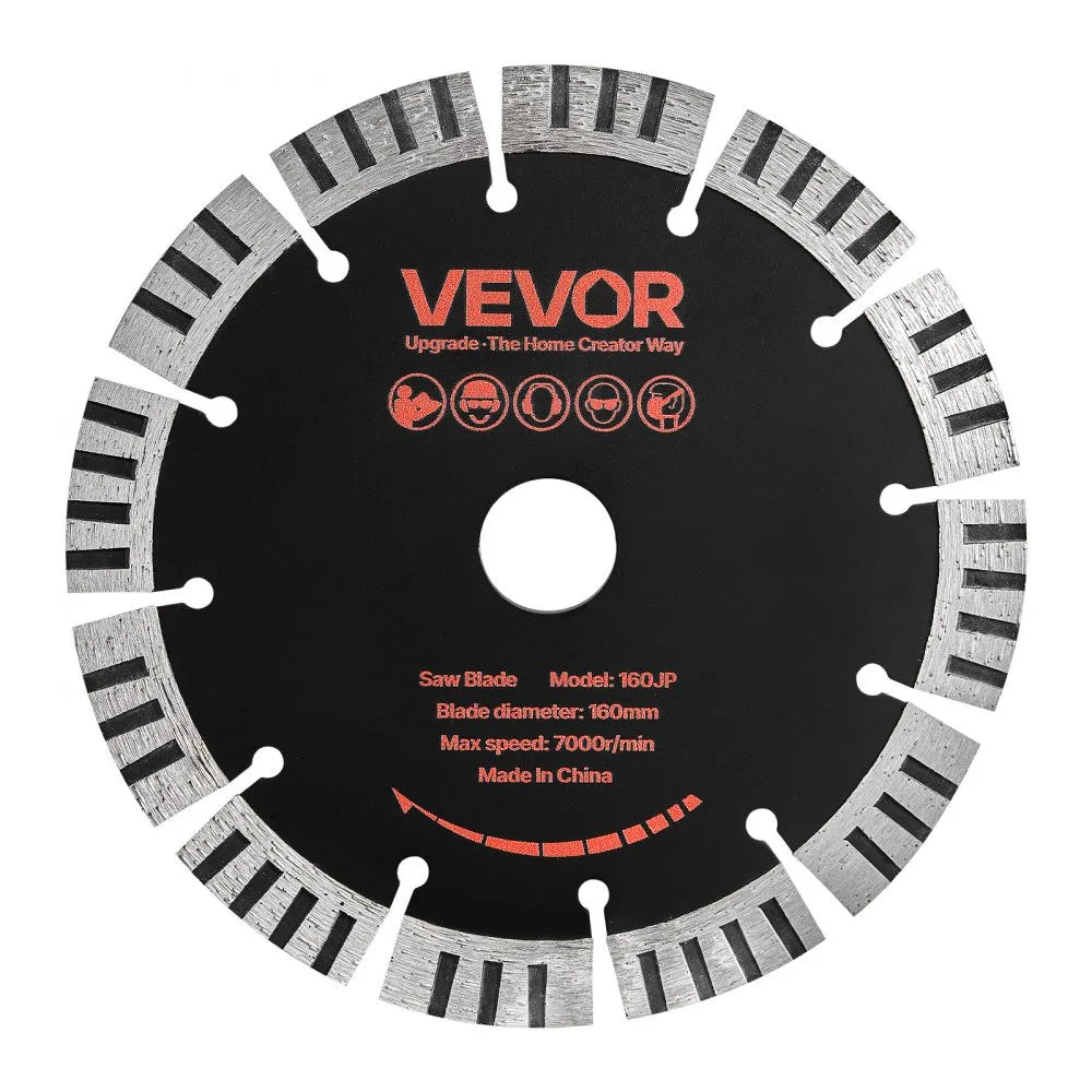 VEVOR Diamond Blades 6.3 inch, 5-Pack Wall Chaser Saw Blade Cutting Blade, 0.87 in Arbor, High-Hardness Diamond Segments, 65Mn Steel Core, Dry Wet Cutting, Clean Edges for Concrete Brick Stone Cement