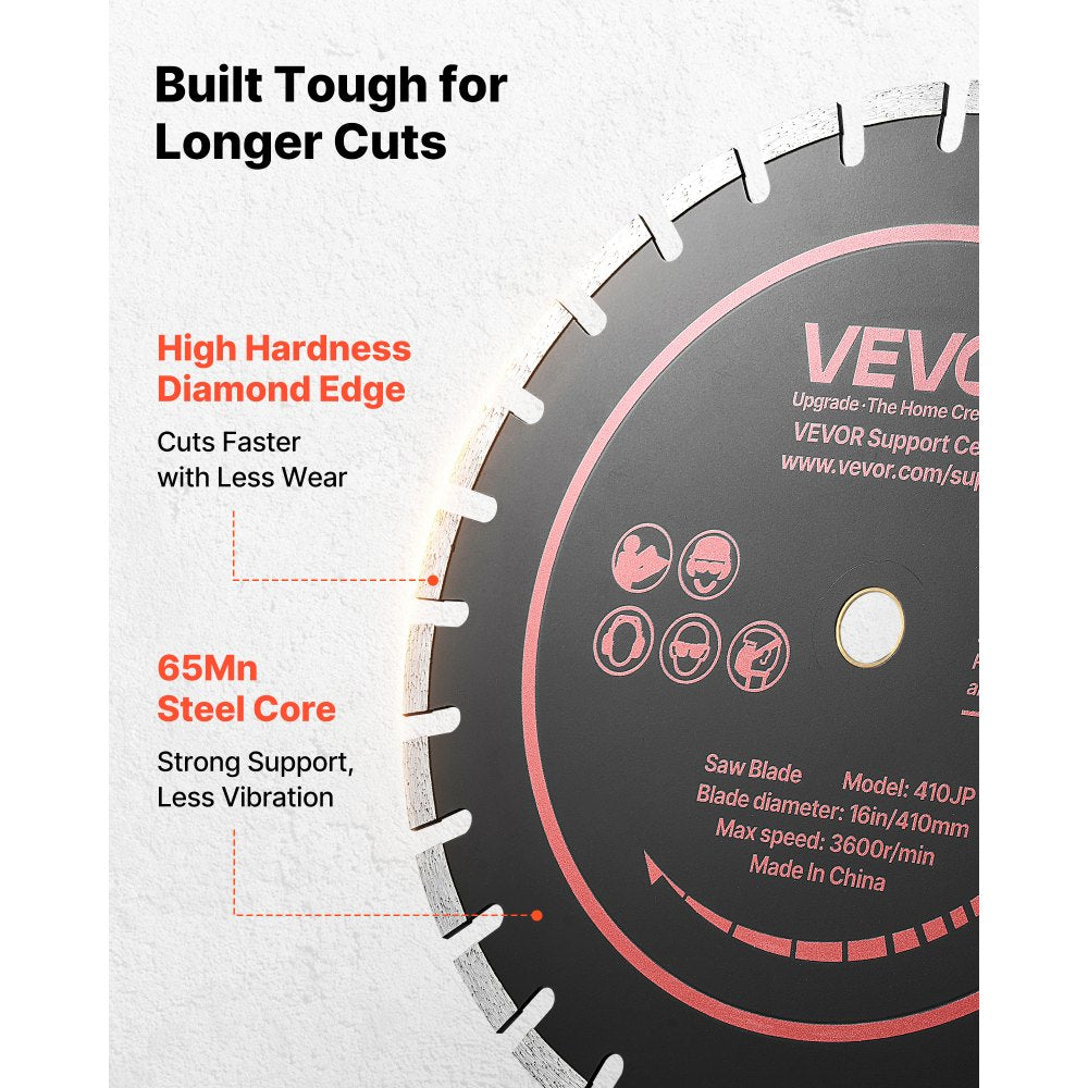 VEVOR Diamond Blades 16 inch, 3-Pack Concrete Saw Blade Set, 1 in Arbor, High-Hardness Diamond Segments, 65Mn Steel Core, Dry Wet Cutting, Clean Edges for Concrete, Masonry, Brick, Stone, Granite