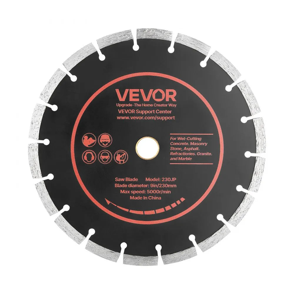 VEVOR Diamond Blades 9 inch, 3-Pack Concrete Saw Blade Set, 7/8 in Arbor, High-Hardness Diamond Segments, 65Mn Steel Core, Dry Wet Cutting, Clean Edges for Concrete, Masonry, Brick, Stone, Granite