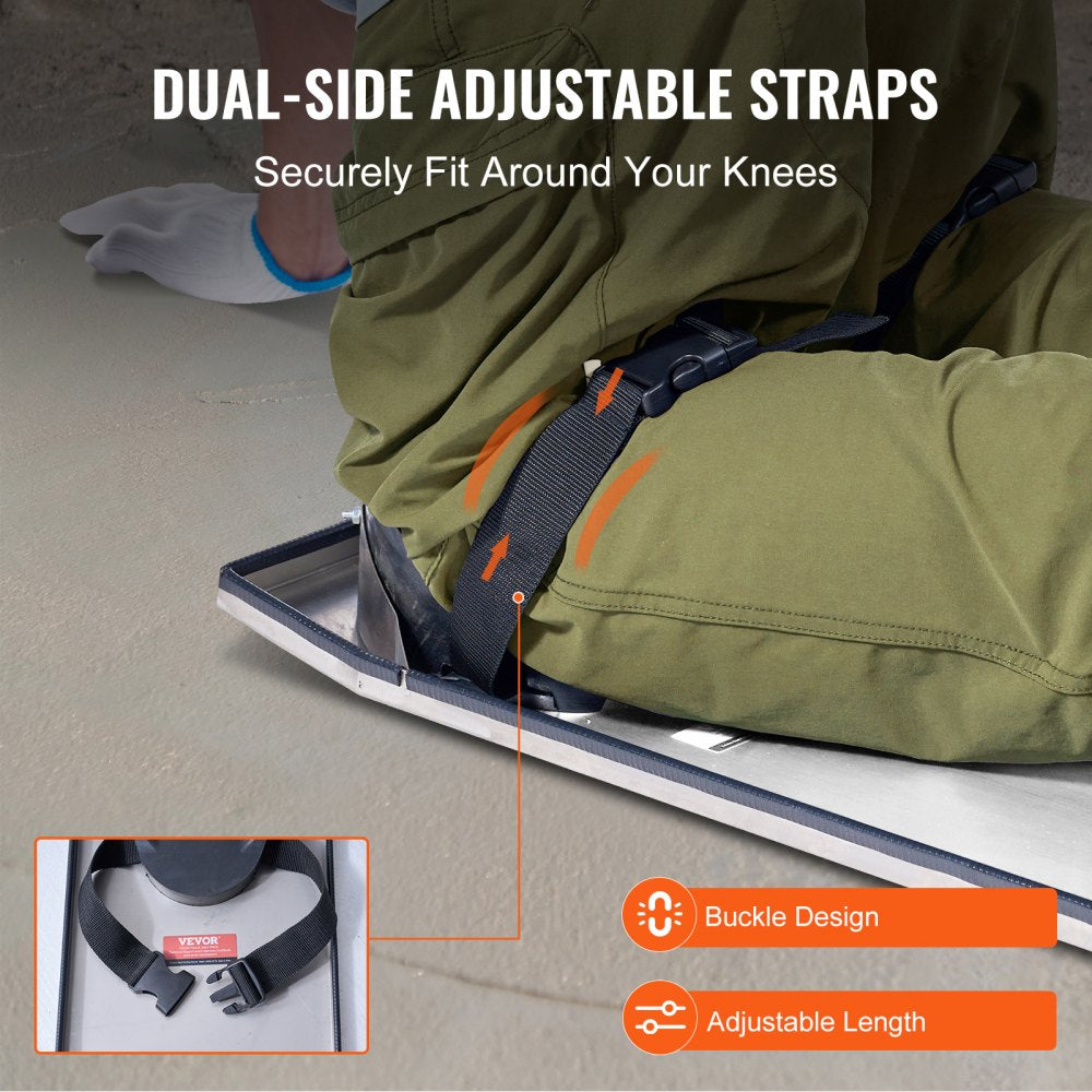 VEVOR Concrete Knee Boards Stainless Steel, 28'' x 8'' Concrete Sliders, Knee Boards For Concrete, Concrete Knee Pads Moving Sliders, with Knee Pads & Board Straps for Cement and Concrete Finishing