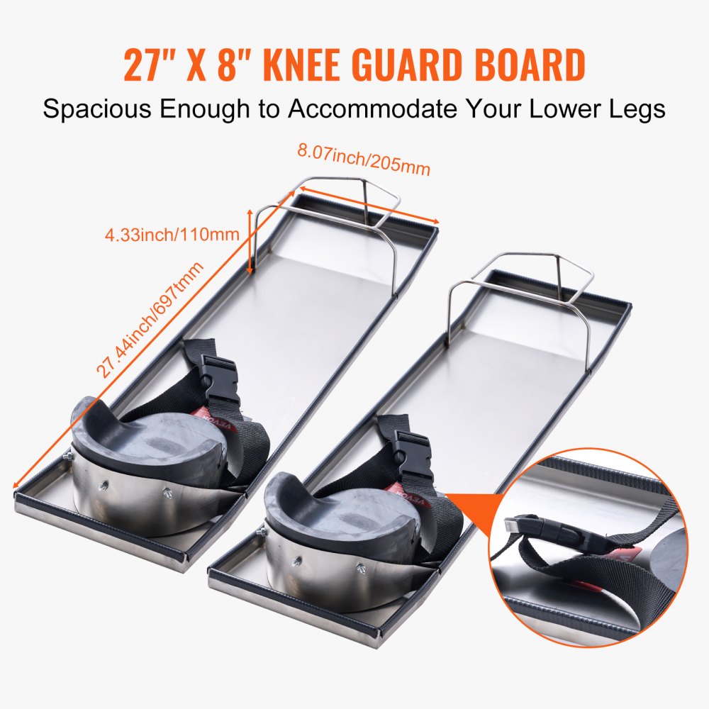 VEVOR Concrete Knee Boards Stainless Steel, 28'' x 8'' Concrete Sliders, Knee Boards For Concrete, Concrete Knee Pads Moving Sliders, with Knee Pads & Board Straps for Cement and Concrete Finishing