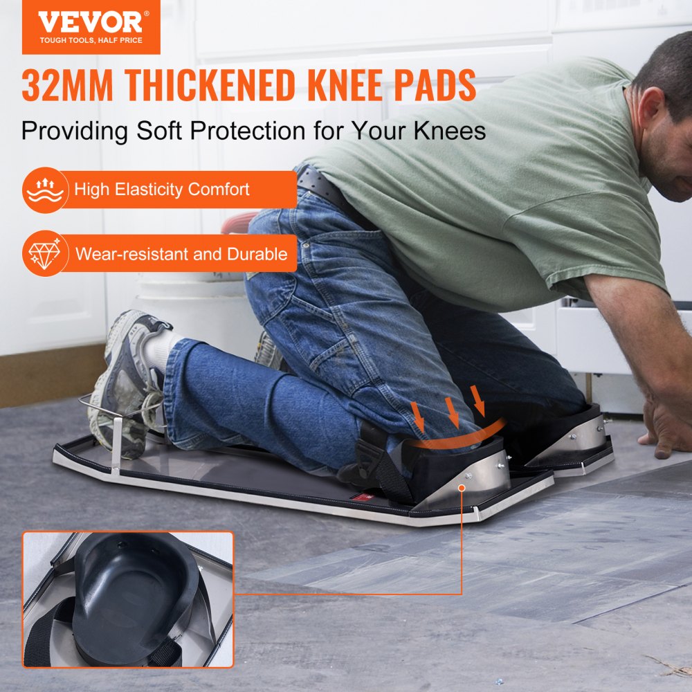 VEVOR Concrete Knee Boards Stainless Steel, 30'' x 10'' Concrete Sliders, Knee Boards For Concrete, Concrete Knee Pads Moving Sliders, with Knee Pads & Board Straps for Cement and Concrete Finishing