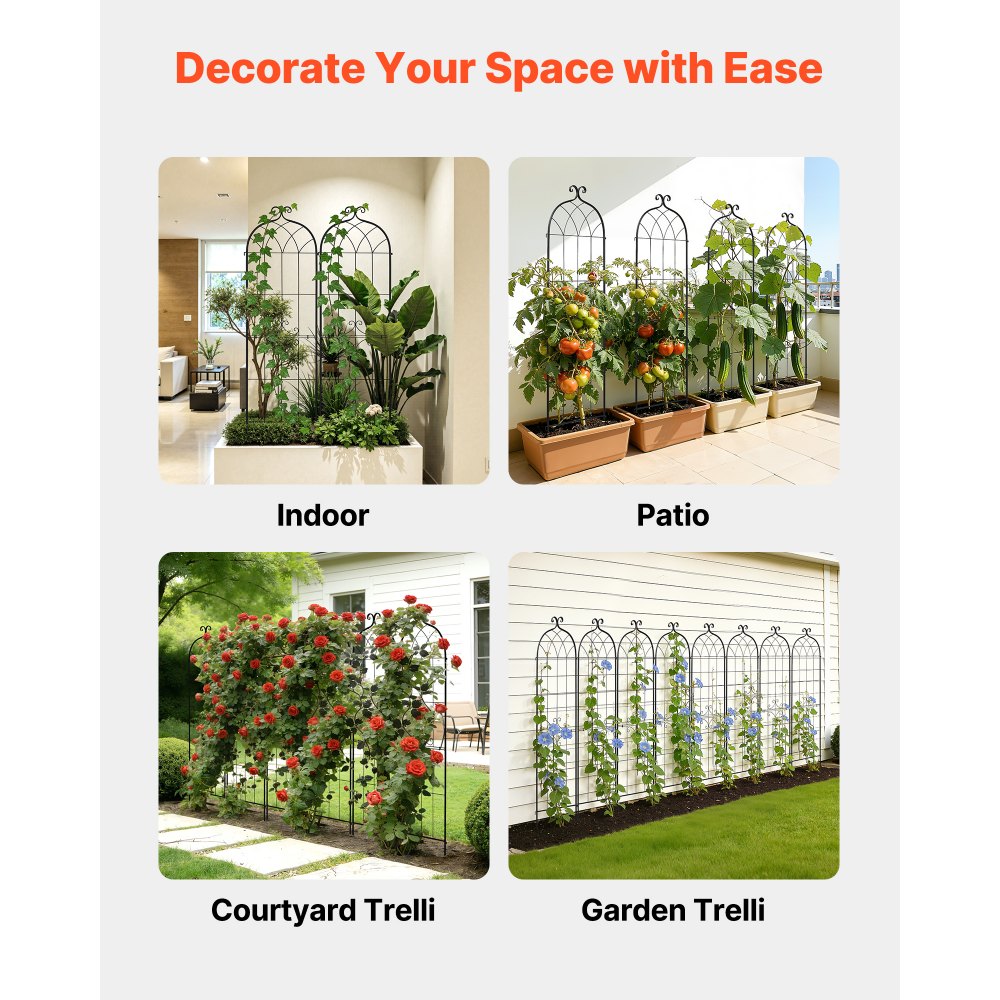 VEVOR Garden Trellis, 71 x 20 inch Rose Trellis, 6 Packs Garden Flower Rose Trellises with Powder-Coated Finish & Convenient Locking Design, Plant Support Trellises for Flowers, Vegetables, Roses