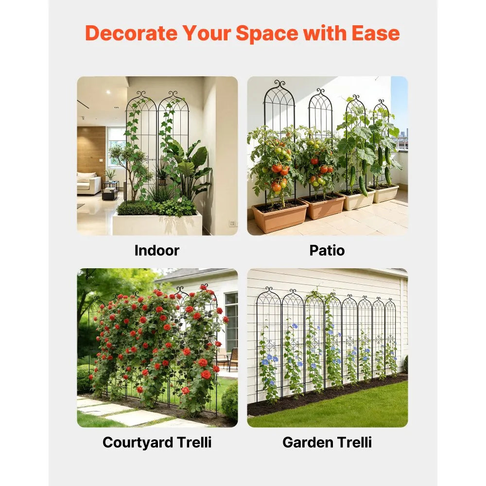 VEVOR Garden Trellis, 87 x 20 inch Rose Trellis, 6 Packs Garden Flower Rose Trellises with Powder-Coated Finish & Convenient Locking Design, Plant Support Trellises for Flowers, Vegetables, Roses