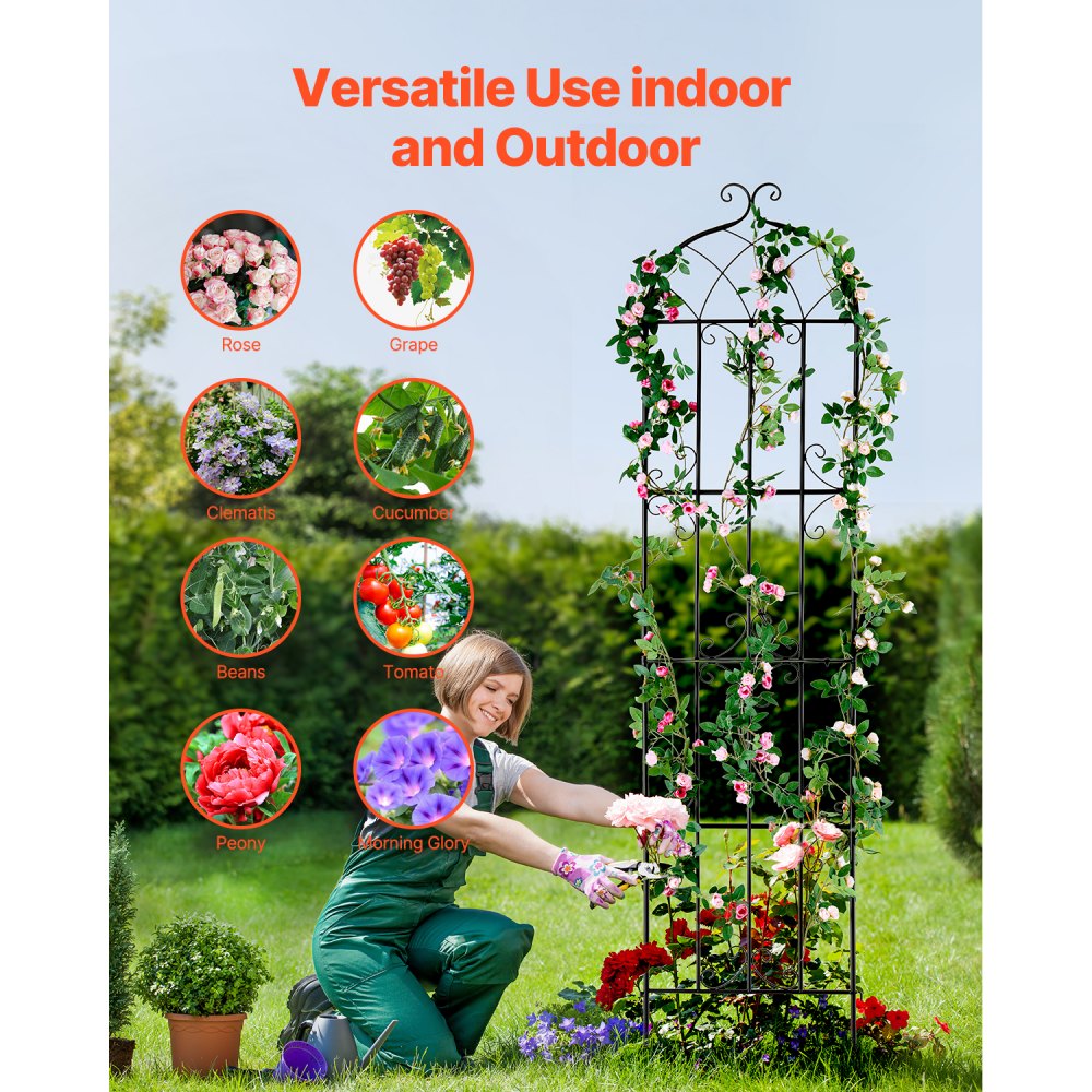 VEVOR Garden Trellis for Climbing Plants, 87 x 20 in, 4 Packs Rustproof Metal Garden Flower Trellis, Outdoor Climbing Rose Trellis Cucumbers Support, Decorative Clematis Trellis for Courtyards Lawns