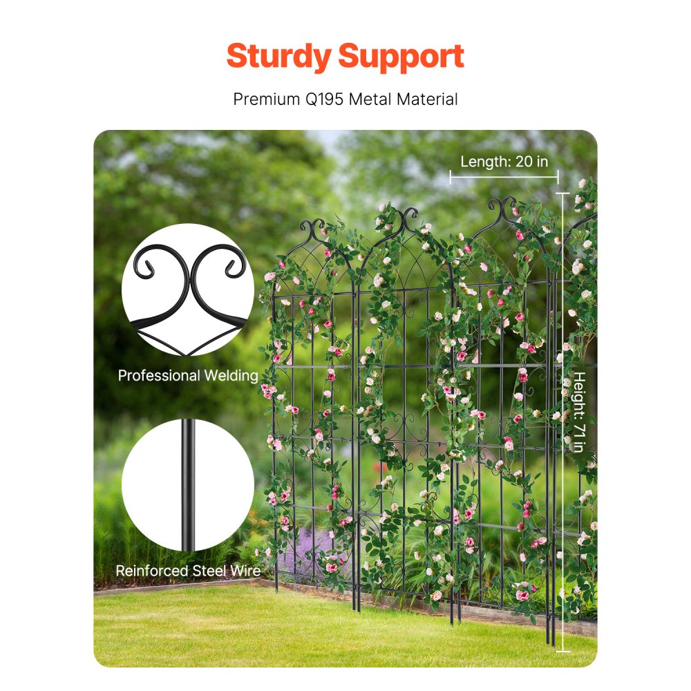 VEVOR Garden Trellis for Climbing Plants, 71 x 20 in, 6 Packs Rustproof Metal Garden Flower Trellis, Outdoor Climbing Rose Trellis Cucumbers Support, Decorative Clematis Trellis for Courtyards Lawns