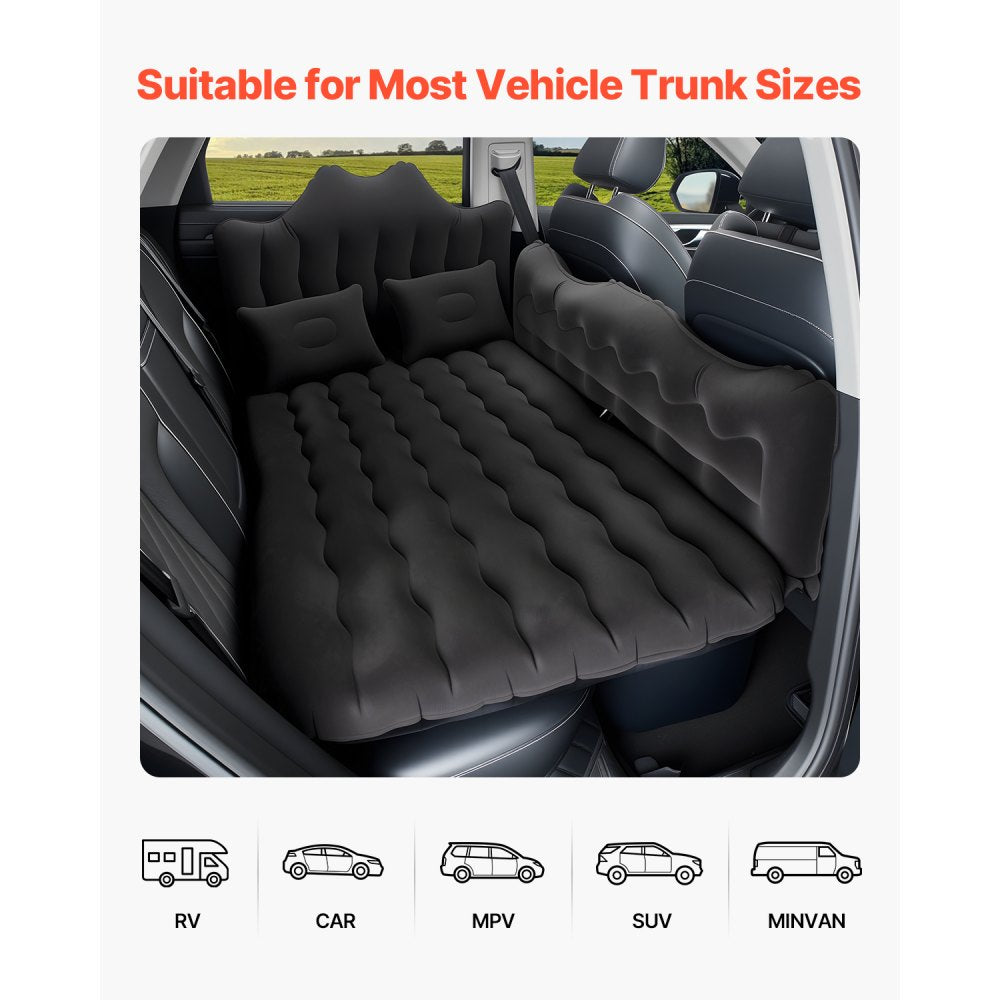 VEVOR Car Air Mattress, Inflatable Back Seat Car Camping Mattress, Flocking Travel Beds, Durable Portable Sleeping Pad with Air Pump, 2 Pillows, Nozzle, Carry Bag, Fits Most SUV MPV Sedan, Black