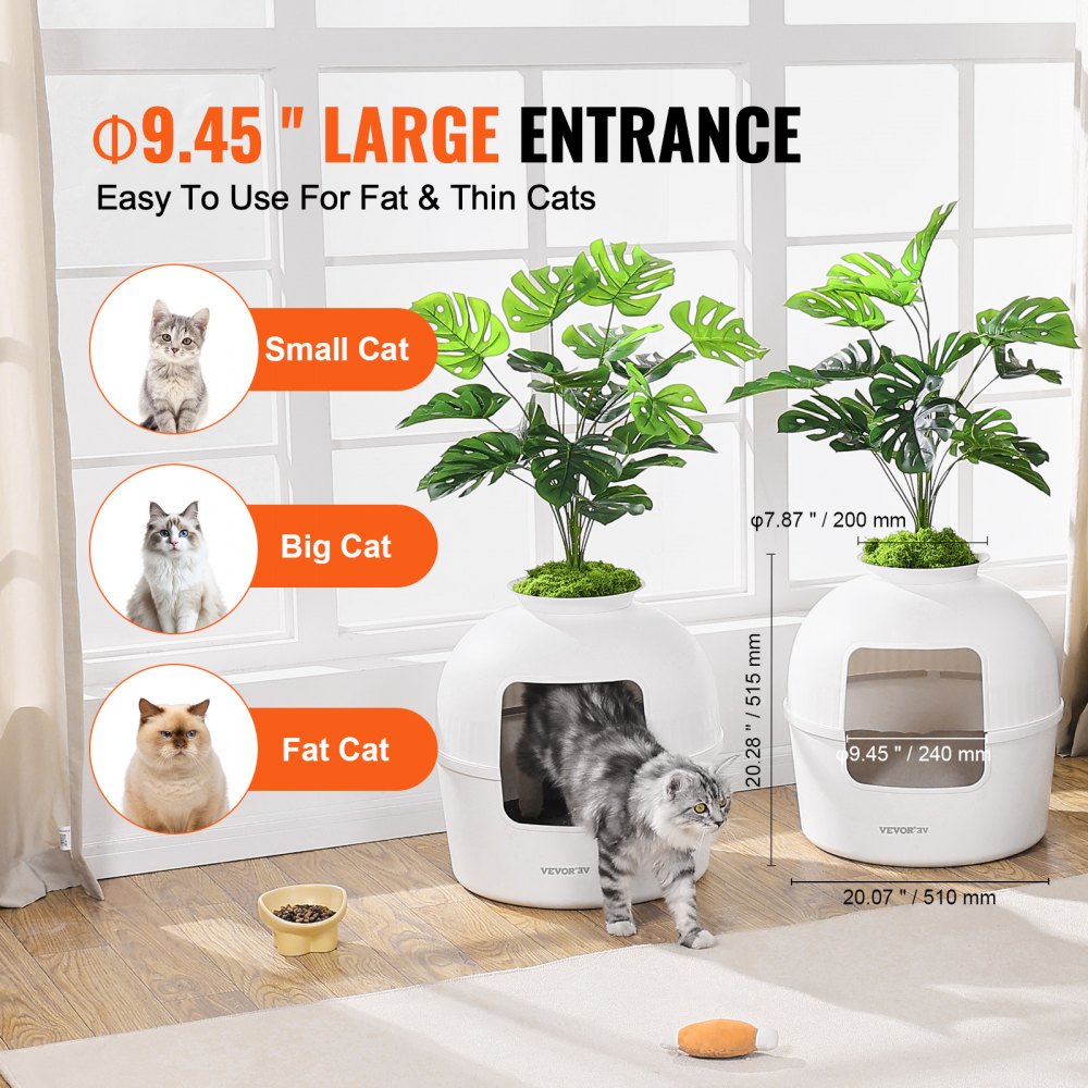 VEVOR Plant Cat Litter Box, Activated Carbon Adsorption System, Hidden Litter Box with 9.49 in Large Entrance, Lighting Decoration & Sturdy PP Material, Fit for Living Room/Corner/Outdoor Pool/Patio