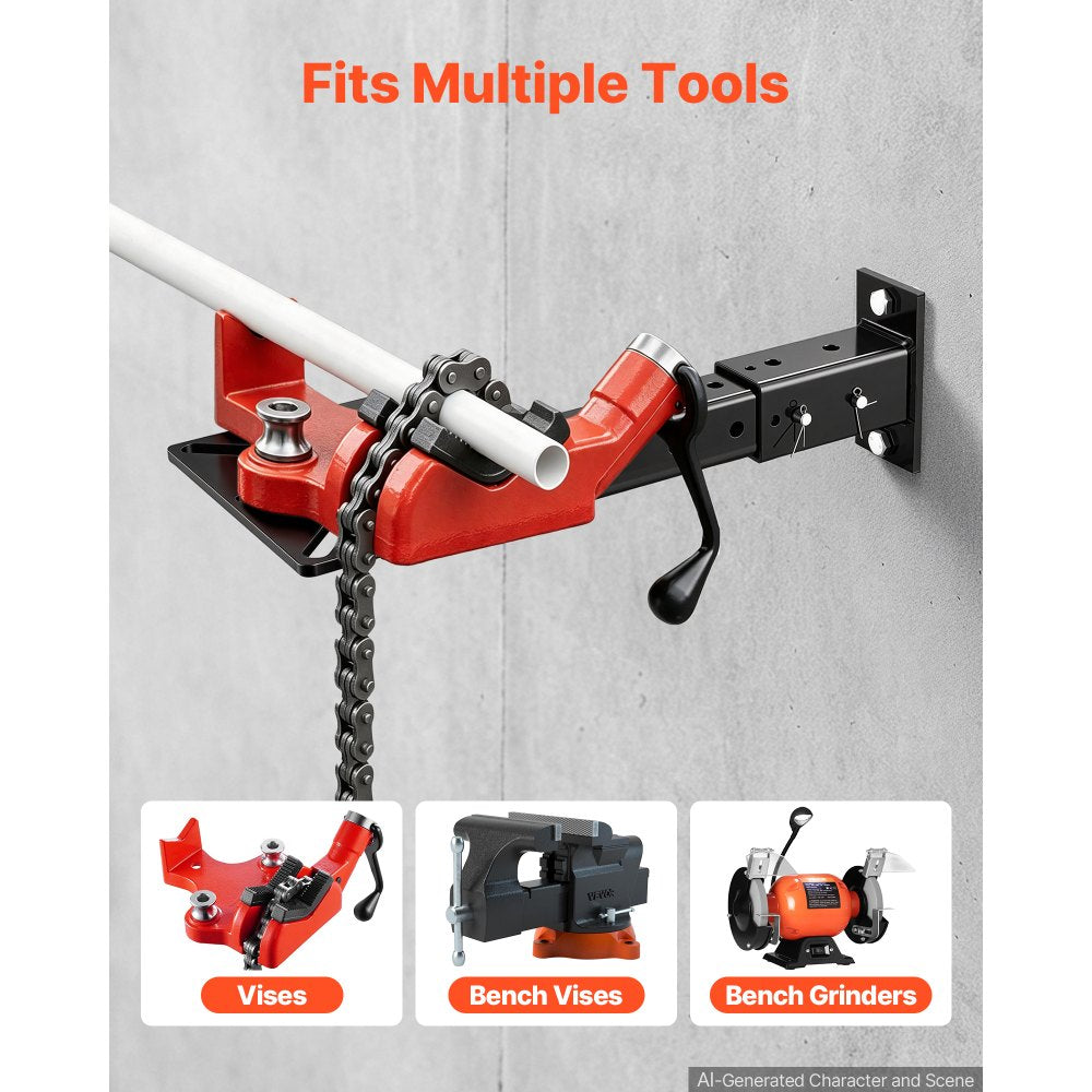 VEVOR Vise Plate Holder, 3-in-1 Table/Wall/Hitch Mounted for 2" Receivers, 4-Level Adjustable Length, Heavy-Duty Steel, Compatible with Pipe Vises & Bench Grinders for Vehicle Repairs, Metalworking