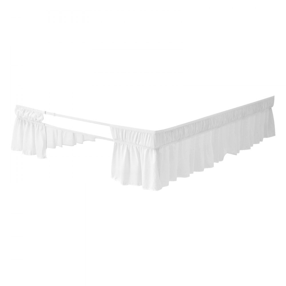 VEVOR Wrap Around Bed Skirt, 15 in Drop, White Dust Ruffle Queen Size, Three Sides Adjustable Bedskirt with Easy Fit Elastic Strap, Wrinkle-Free & Fade-Resistant, Machine Washable, for Queen Size Bed