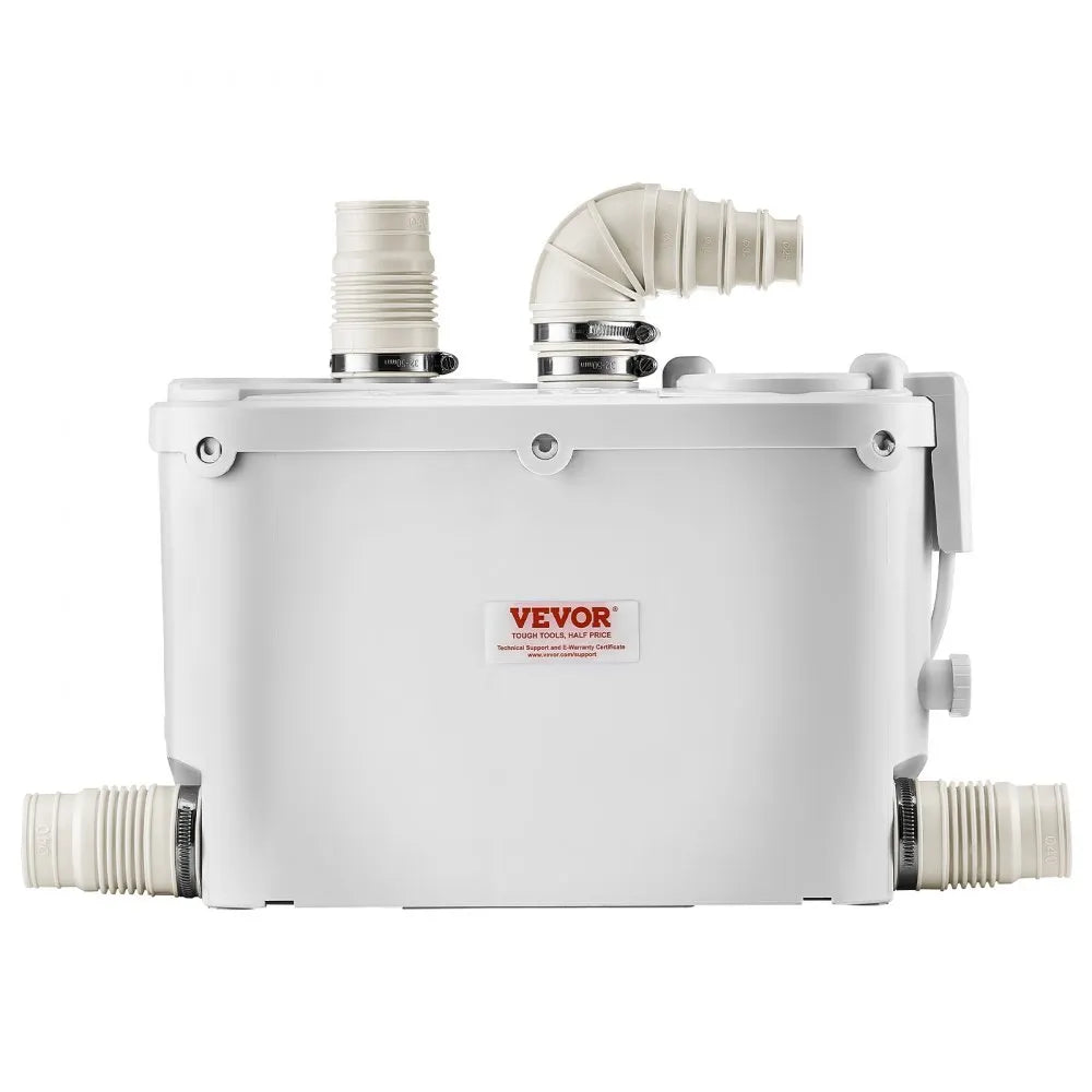 VEVOR Macerator Pump, 500W, 29 GPM Flow, 26 ft/8 m Head, Macerator Sewerage Toilet Pump with 4 Water Inlets, Waste Water Disposal Upflush Machine for Kitchen, Basement, Shower, Sink, Laundry, Bathtub