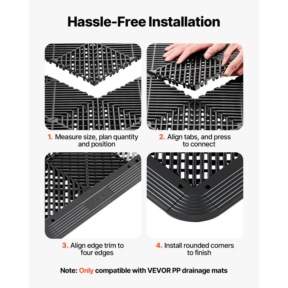 VEVOR Transition Edge Kit, 11-Piece, Durable Straight Garage Floor Edging, PP Material, Easy Installation, Edge Protection for Wet Area Restaurant Pool, Only Compatible with VEVOR Drainage Mats, Black