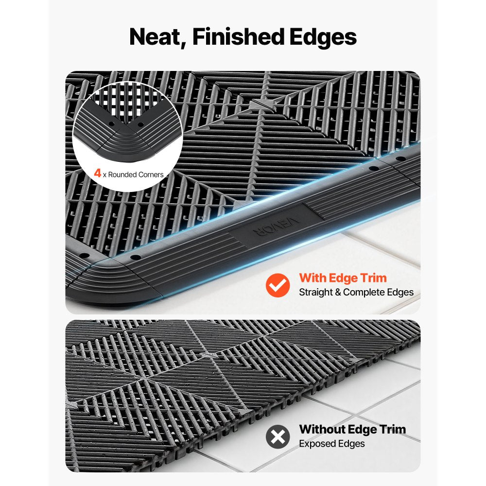 VEVOR Transition Edge Kit, 11-Piece, Durable PP Interlocking Modular Garage Floor Edging, Easy Installation, Edge Protection for Wet Area Restaurant, Only Compatible with VEVOR Drainage Mats, Black