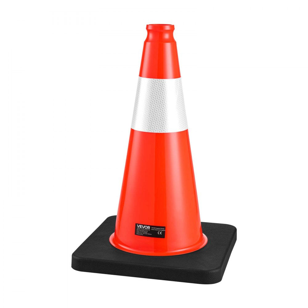 VEVOR Traffic Safety Cones 12 Pack 18 Inch Flexible PVC Orange Traffic Cone, For Parking Lots and Home Use, with Weighted Black Base, Reflective Collar Visible at Night, Heavy Duty Design, Easy Storage