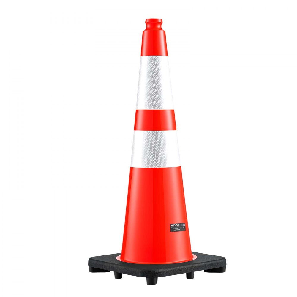 VEVOR Traffic Safety Cones 4 Pack 28 Inch Flexible PVC Orange Traffic Cones, For Accident or Construction Warning, with Weighted Black Base, Reflective Collar Visible at Night, Heavy Duty, Easy Storage