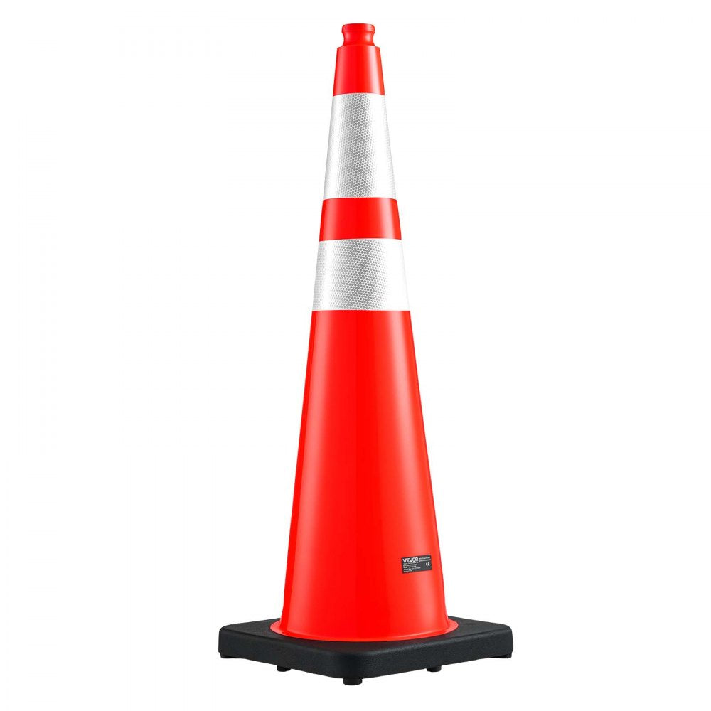 VEVOR Traffic Safety Cones 8 Pack 36 Inch Flexible PVC Orange Traffic Cones, For Highway Warning or Traffic Control, Weighted Black Base, Reflective Collar Visible at Night, Heavy Duty, Easy Storage