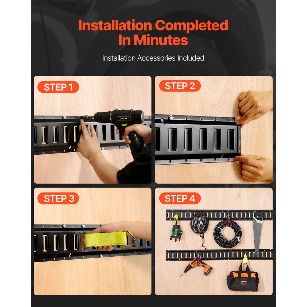 VEVOR E Track Tie Down Rail Kit, 2' Steel Rails, 4 Pack, Secure Cargo & Heavy Loads Up to 2000 lbs, Heavy Duty Etrack Rails with Screws for Garages, Vans, Trailers, Motorcycle Tie Downs, ATV Mountings