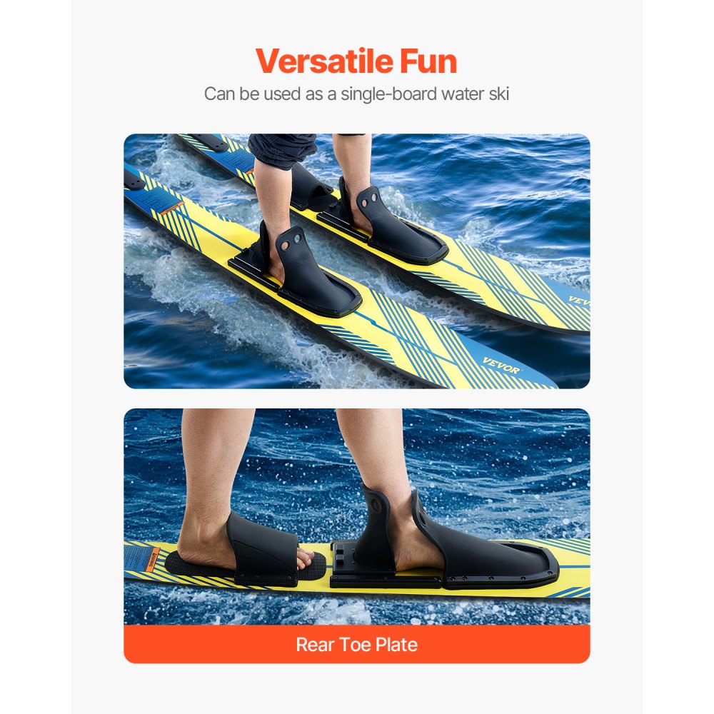 VEVOR 59" Water Skis, Adult Water Ski with X-7 Adjustable Horseshoe Bindings & Padded Rear Toe Plate, High-gloss UV Coating Waterskis  Combo for Adults Up to 300 lbs