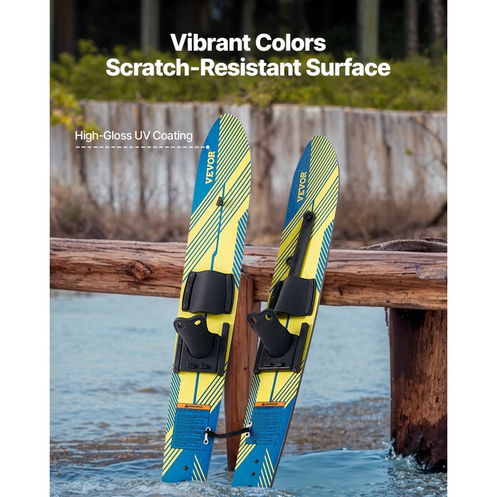 VEVOR 46" Water Skis, Kids Water Ski Trainers with X-7 Adjustable Bindings, Double-Handle Rope & Removable Stabilizing Bar, Training Waterskis Combo for Kids Youth Up to 300 lbs