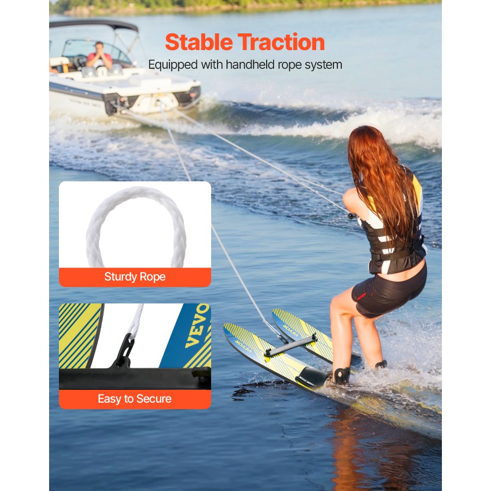 VEVOR 46" Water Skis, Kids Water Ski Trainers with X-7 Adjustable Bindings, Double-Handle Rope & Removable Stabilizing Bar, Training Waterskis Combo for Kids Youth Up to 300 lbs