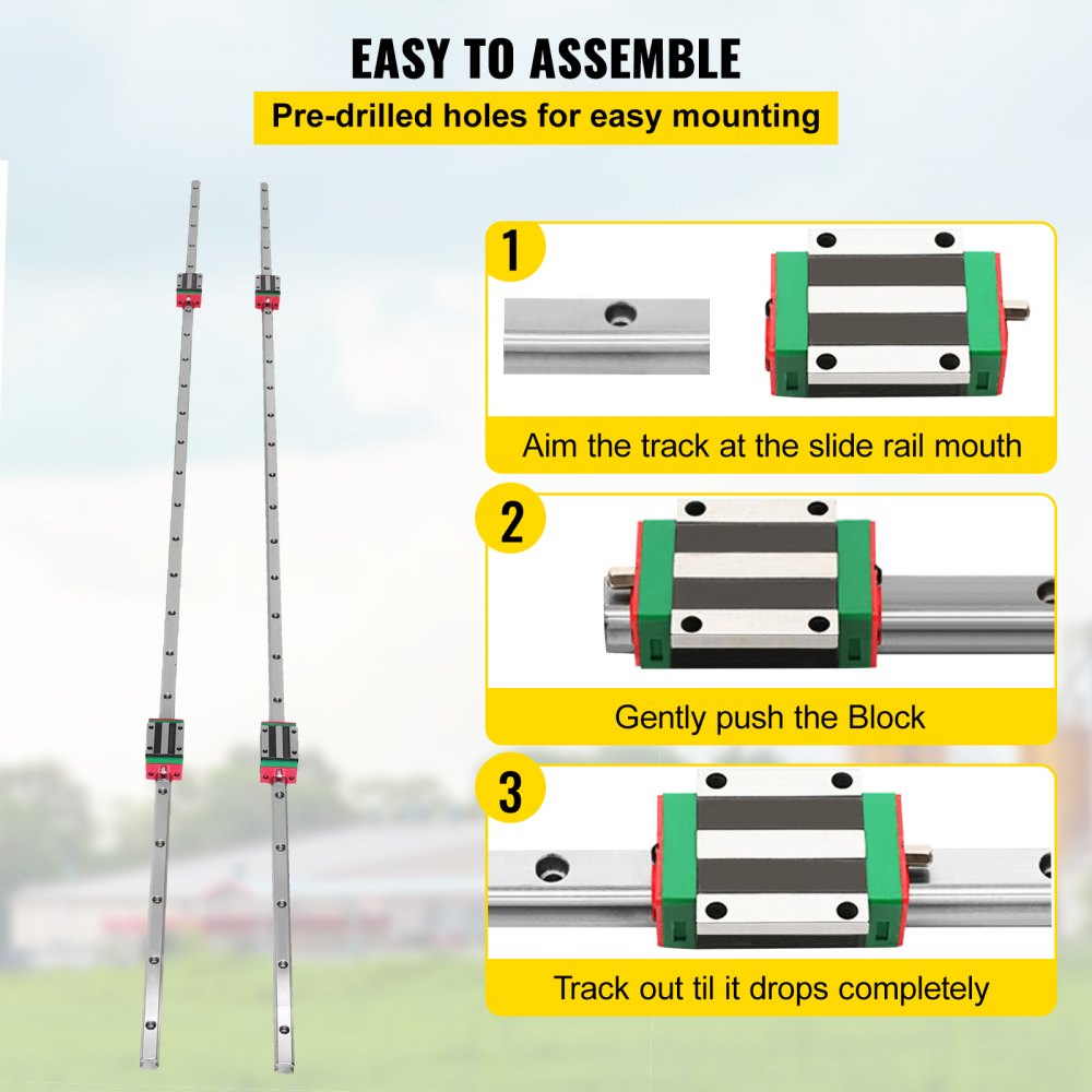 VEVOR Linear Rail HSR15-1500mm? 2pcs Linear Guideway Rail?4X Square Type Carriage Bearing Blocks?Linear Rail Support for 15mm Slotted Bearings
