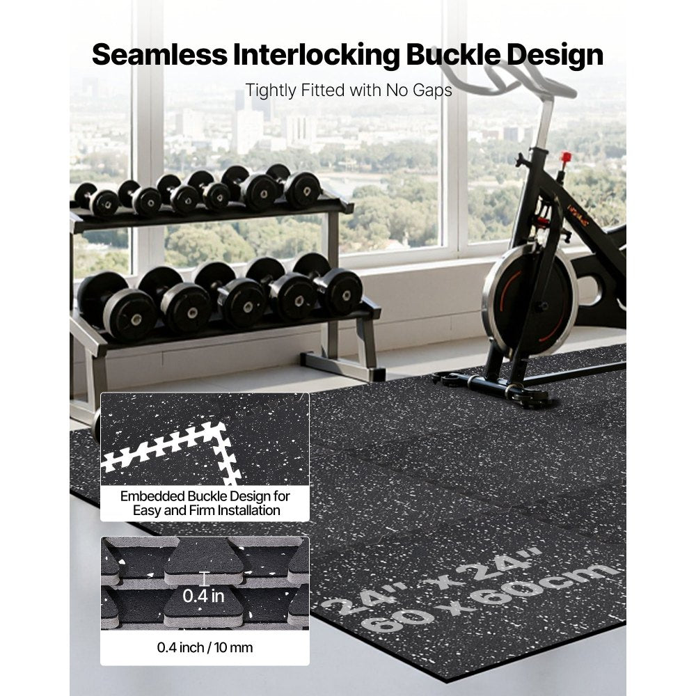 VEVOR Puzzle Exercise Mat, 12 PCS Fitness Equipment Mats, 24 x 24 x 0.4 in, High-Density EVA Foam Mats Set, Interlocking Rubber Soft Tiles, Protective Floor Padding with White Dots for Home Gym Office