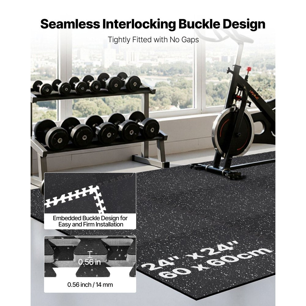 VEVOR Puzzle Exercise Mat, 6 PCS Fitness Equipment Mats, 24 x 24 x 0.56 in, High-Density EVA Foam Mats Set, Interlocking Rubber Soft Tiles, Protective Floor Padding with Gray Dots for Home Gym Office